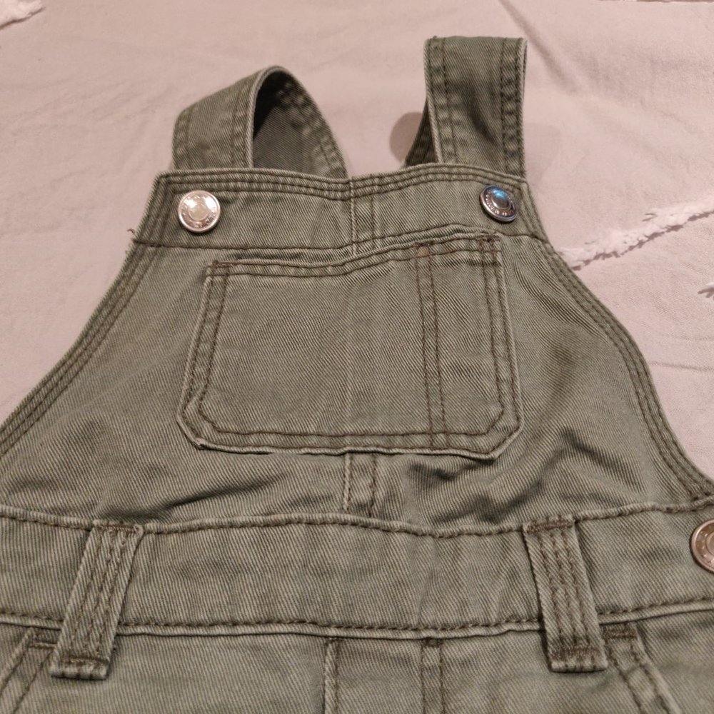 Old Navy 6 - 12 mos short overalls olive green NWOT